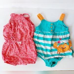 Set of 2 Tank Dress/Shortsuits size 18 months Carters Pink Cherry & Blue‎ Stripe